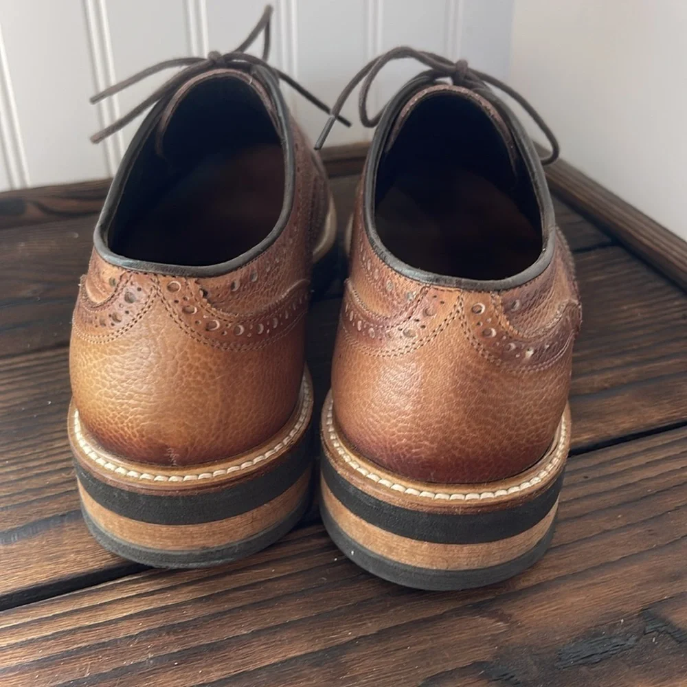 Martin Dingman Tuscan Saddle Brown Pebbled Leather Wingtip Oxfords